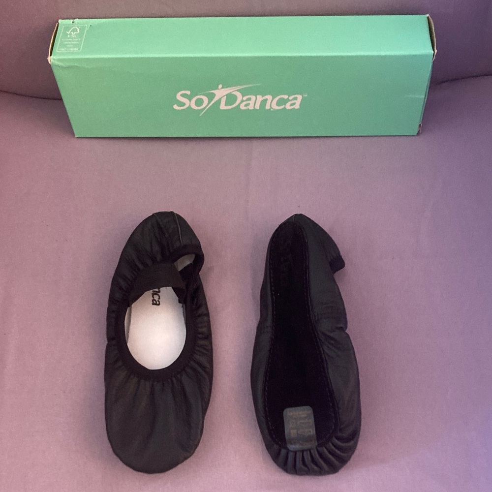 So Danca Black Leather Kids Dance Slippers